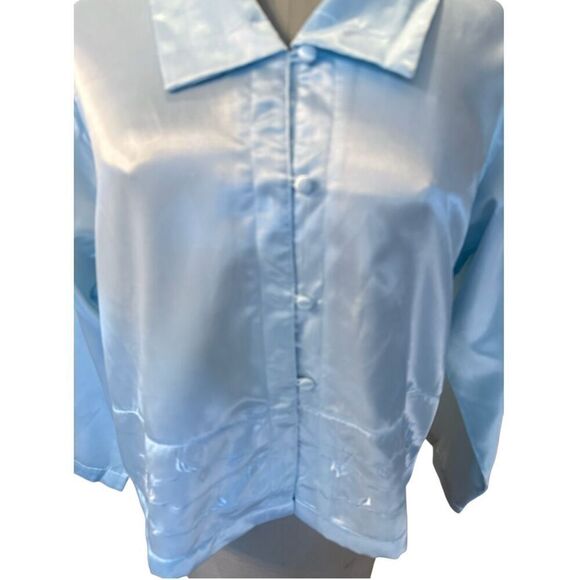 NWT Ladies Satin Pajama Top by Delicates Sz. L Button Front Light Blue - Picture 7 of 8